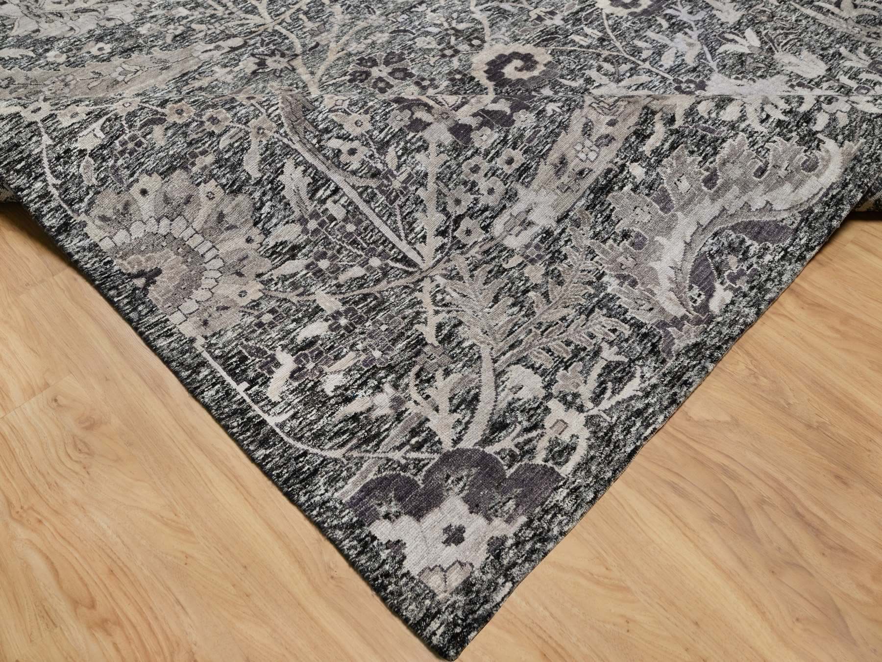 Transitional hand-knotted wool/silk rug in Brown, 11'8" x 14'11", SKU O090966