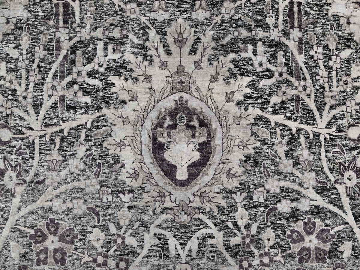 Transitional hand-knotted wool/silk rug in Brown, 11'8" x 14'11", SKU O090966