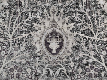 Transitional hand-knotted wool/silk rug in Brown, 11'8" x 14'11", SKU O090966