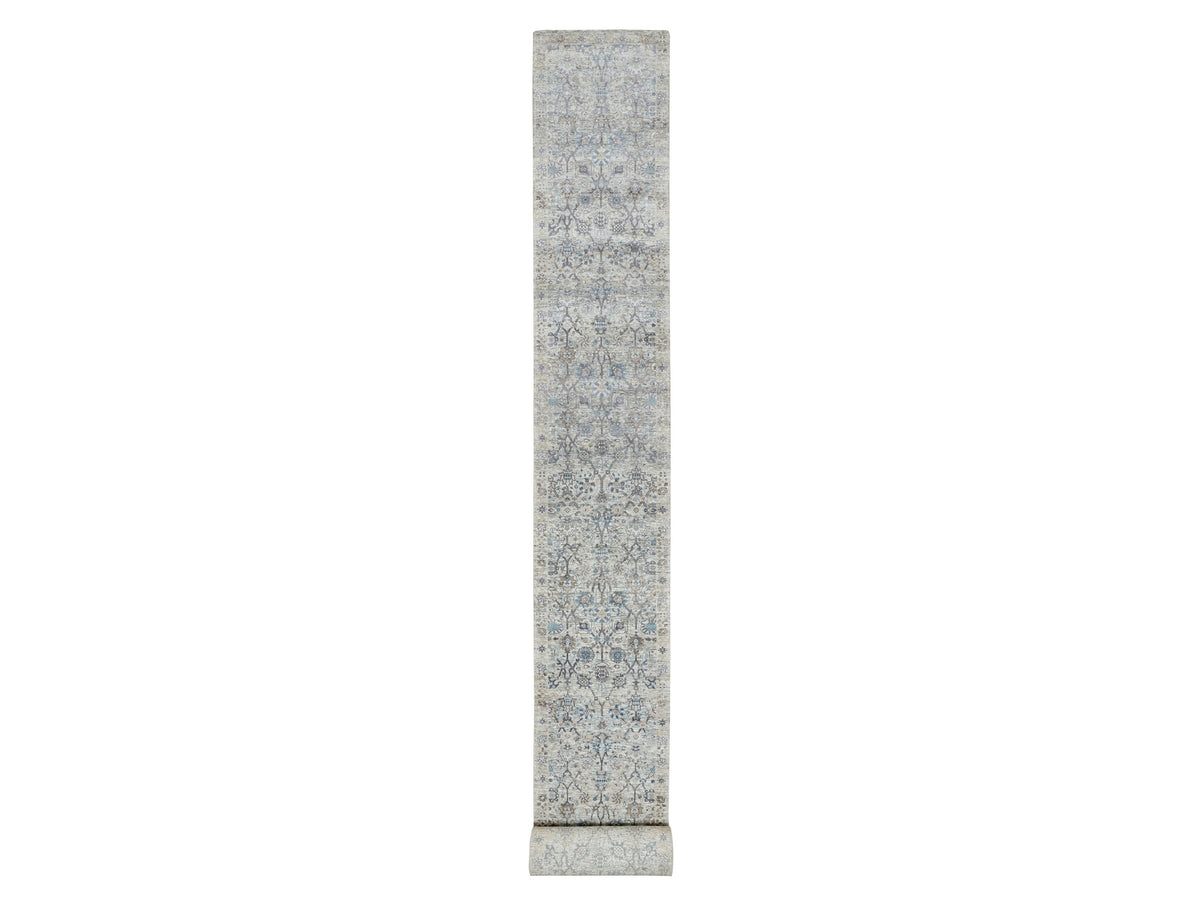 Tabriz Transitional hand-knotted silk runner in Ivory, 2'7" x 27'7", SKU O090968
