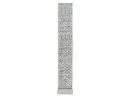 Ivory 2'7" x 27'7" Transitional Hand knotted Wool/Silk Rug - Sku: O090968