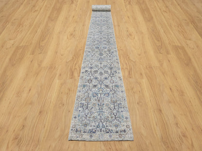 Ivory 2'7" x 27'7" Transitional Hand knotted Wool/Silk Rug - Sku: O090968