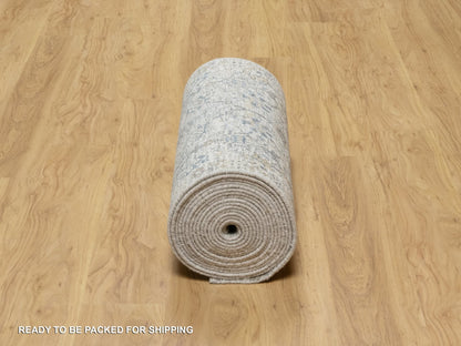 Ivory 2'7" x 27'7" Transitional Hand knotted Wool/Silk Rug - Sku: O090968