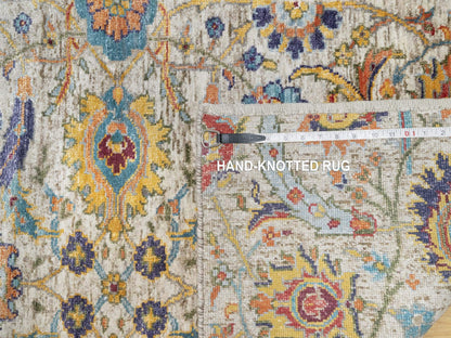 Ivory 2'7" x 22'1" Transitional Hand knotted Wool/Silk Rug - Sku: O090971