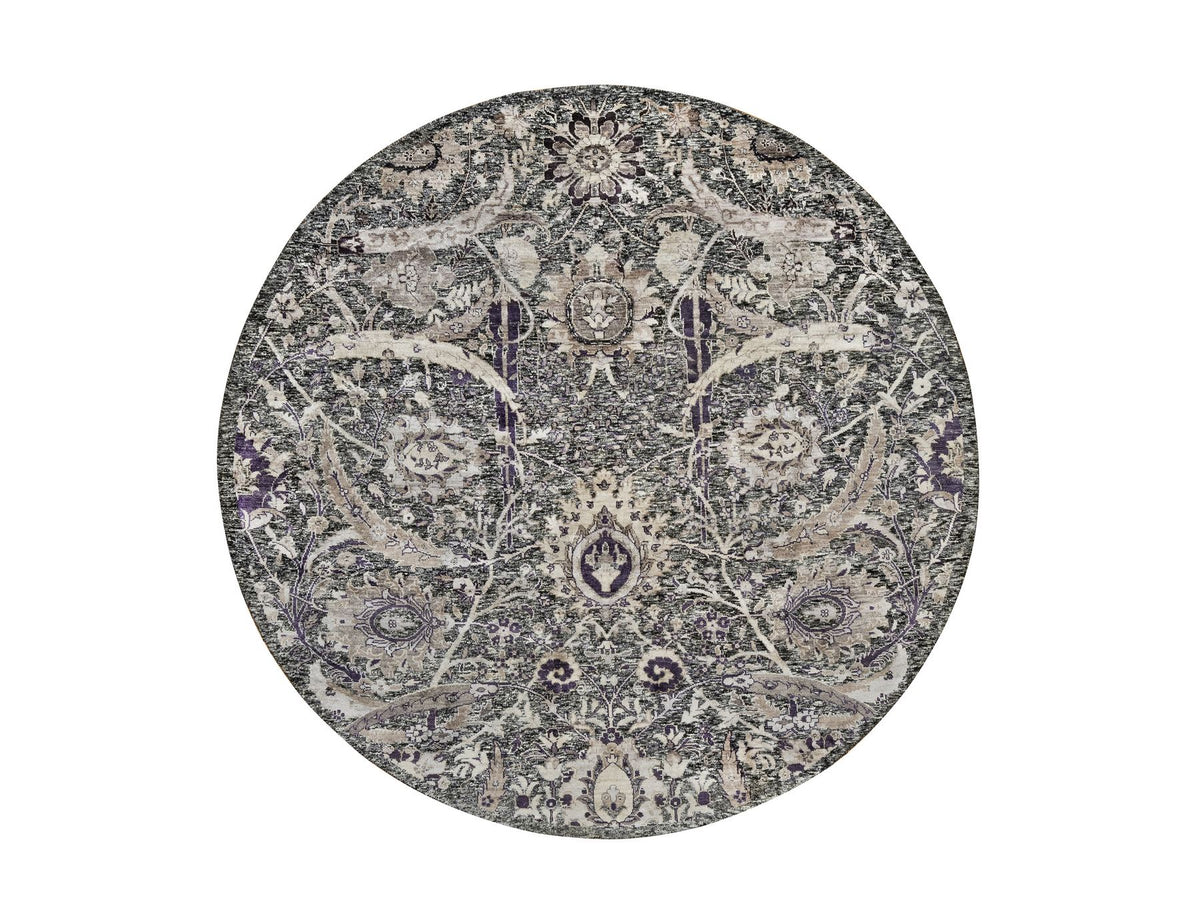 Transitional hand-knotted wool/silk rug in Black, 7'10" x 7'10", SKU O090973