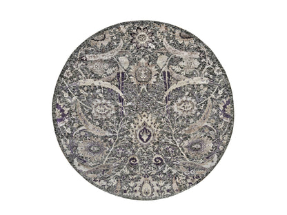 Transitional hand-knotted wool/silk rug in Black, 7'10" x 7'10", SKU O090973