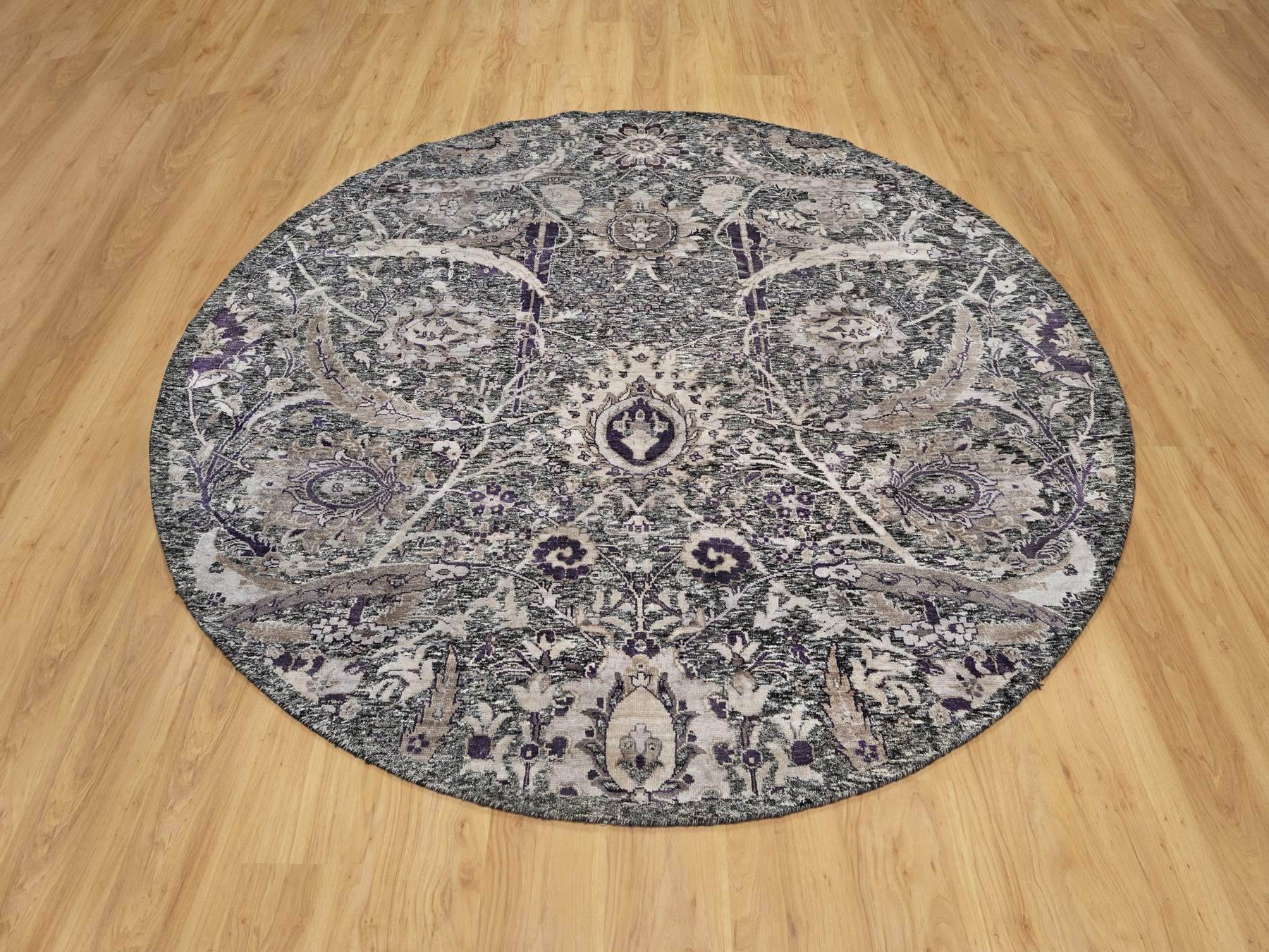 Transitional hand-knotted wool/silk rug in Black, 7'10" x 7'10", SKU O090973