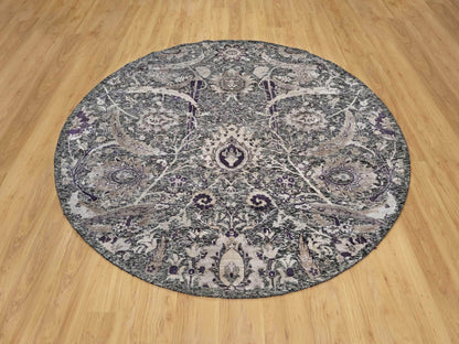 Transitional hand-knotted wool/silk rug in Black, 7'10" x 7'10", SKU O090973