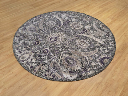 Transitional hand-knotted wool/silk rug in Black, 7'10" x 7'10", SKU O090973