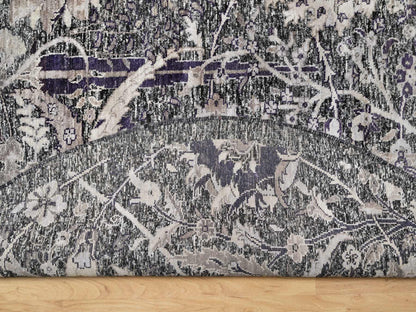 Transitional hand-knotted wool/silk rug in Black, 7'10" x 7'10", SKU O090973