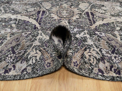 Transitional hand-knotted wool/silk rug in Black, 7'10" x 7'10", SKU O090973