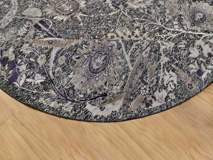 Black 7'10" x 7'10" Transitional Hand knotted Wool/Silk Rug - Sku: O090973