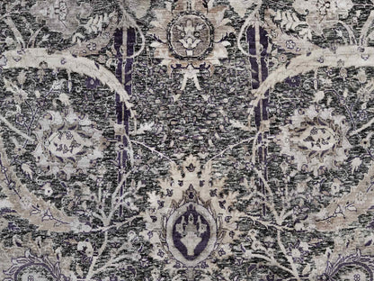 Transitional hand-knotted wool/silk rug in Black, 7'10" x 7'10", SKU O090973