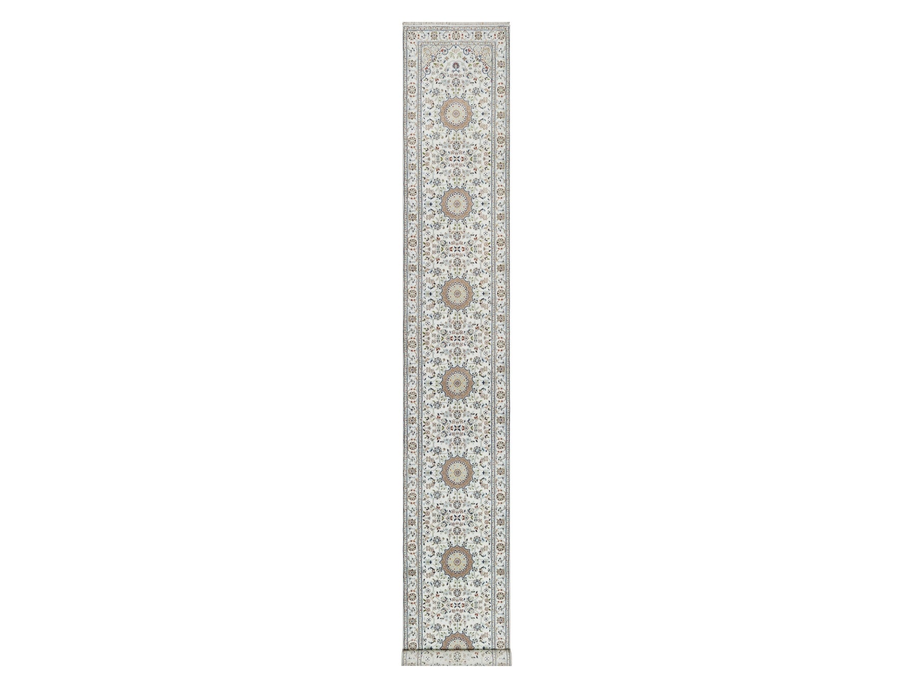 Nain Traditional hand-knotted wool/silk runner in Ivory, 2'8" x 17'8", SKU O090974