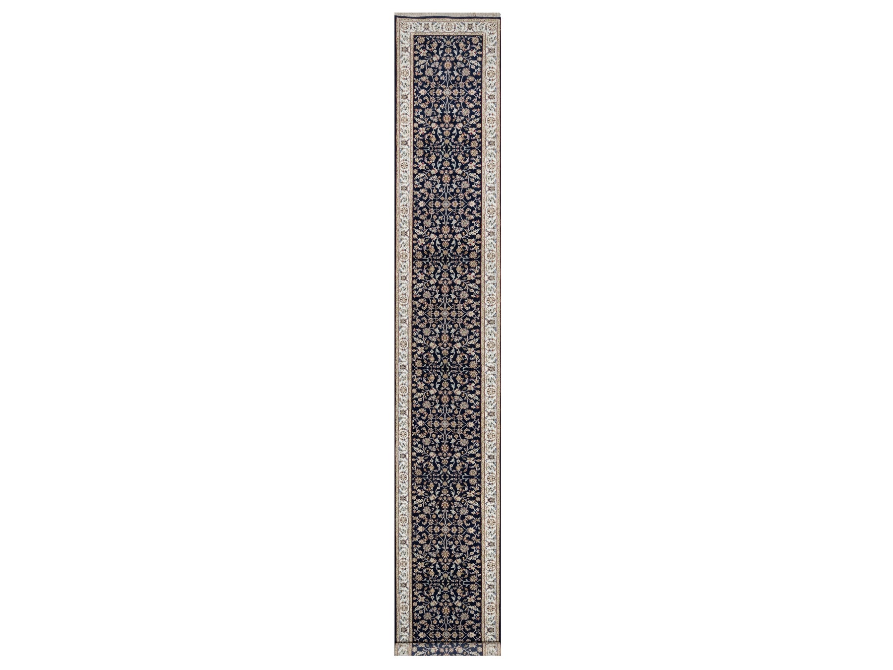 Nain Traditional hand-knotted wool/silk runner in Blue, 2'8" x 18'0", SKU O090976