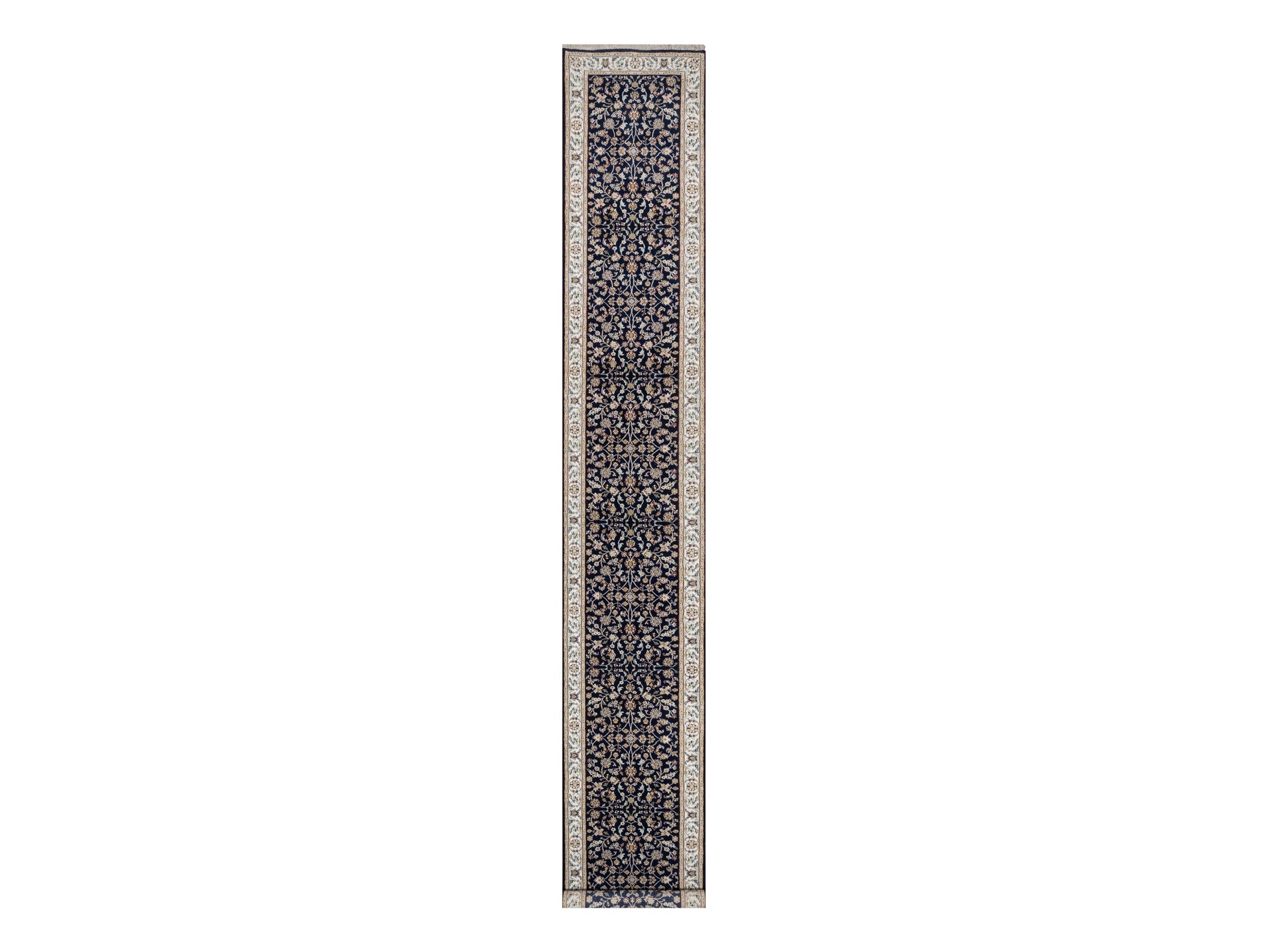 Nain Traditional hand-knotted wool/silk runner in Blue, 2'8" x 18'1", SKU O090979