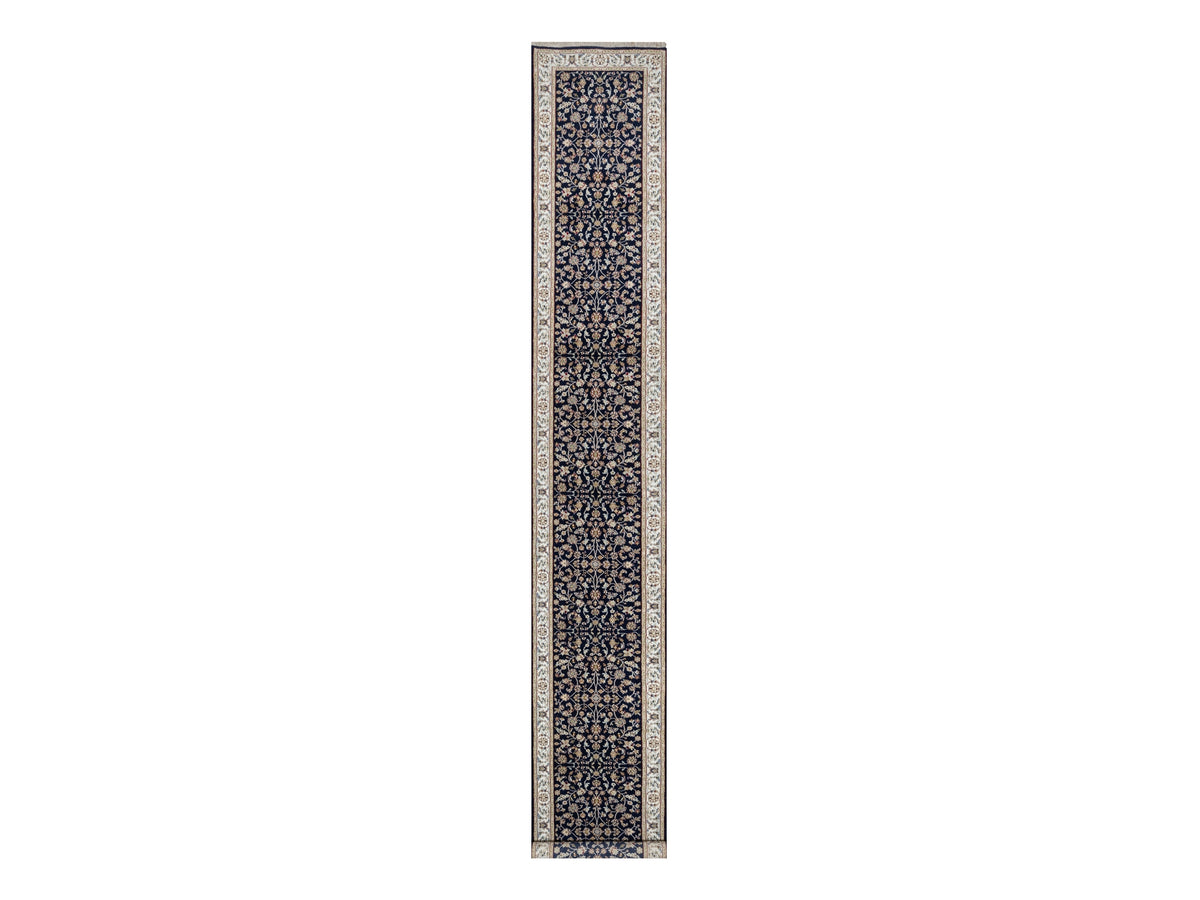 Nain Traditional hand-knotted wool/silk runner in Blue, 2'8" x 18'1", SKU O090979