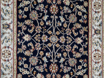 Nain Traditional hand-knotted wool/silk runner in Blue, 2'8" x 18'1", SKU O090979