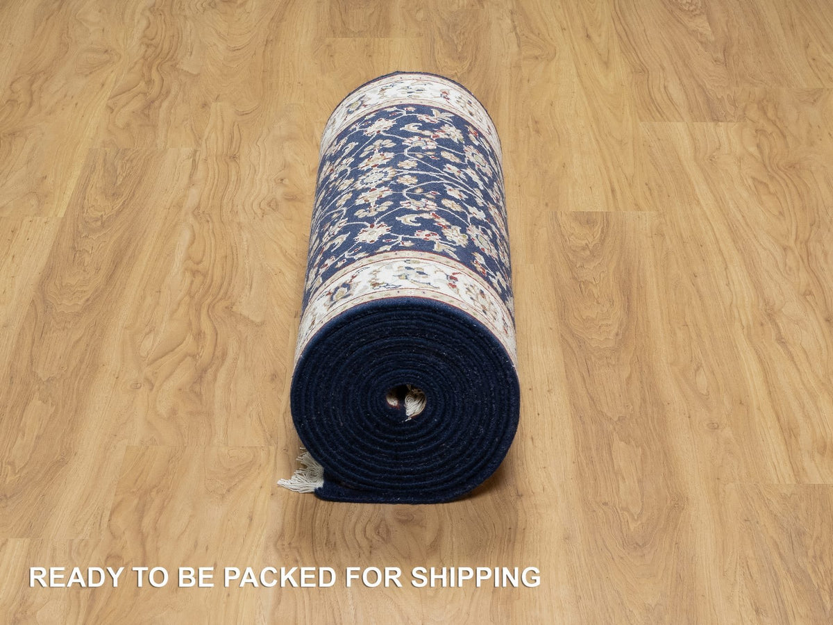 Nain Traditional hand-knotted wool/silk runner in Blue, 2'8" x 18'1", SKU O090979