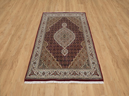 Red 4'0" x 6'2" Traditional Hand knotted Wool Rug - Sku: O090983