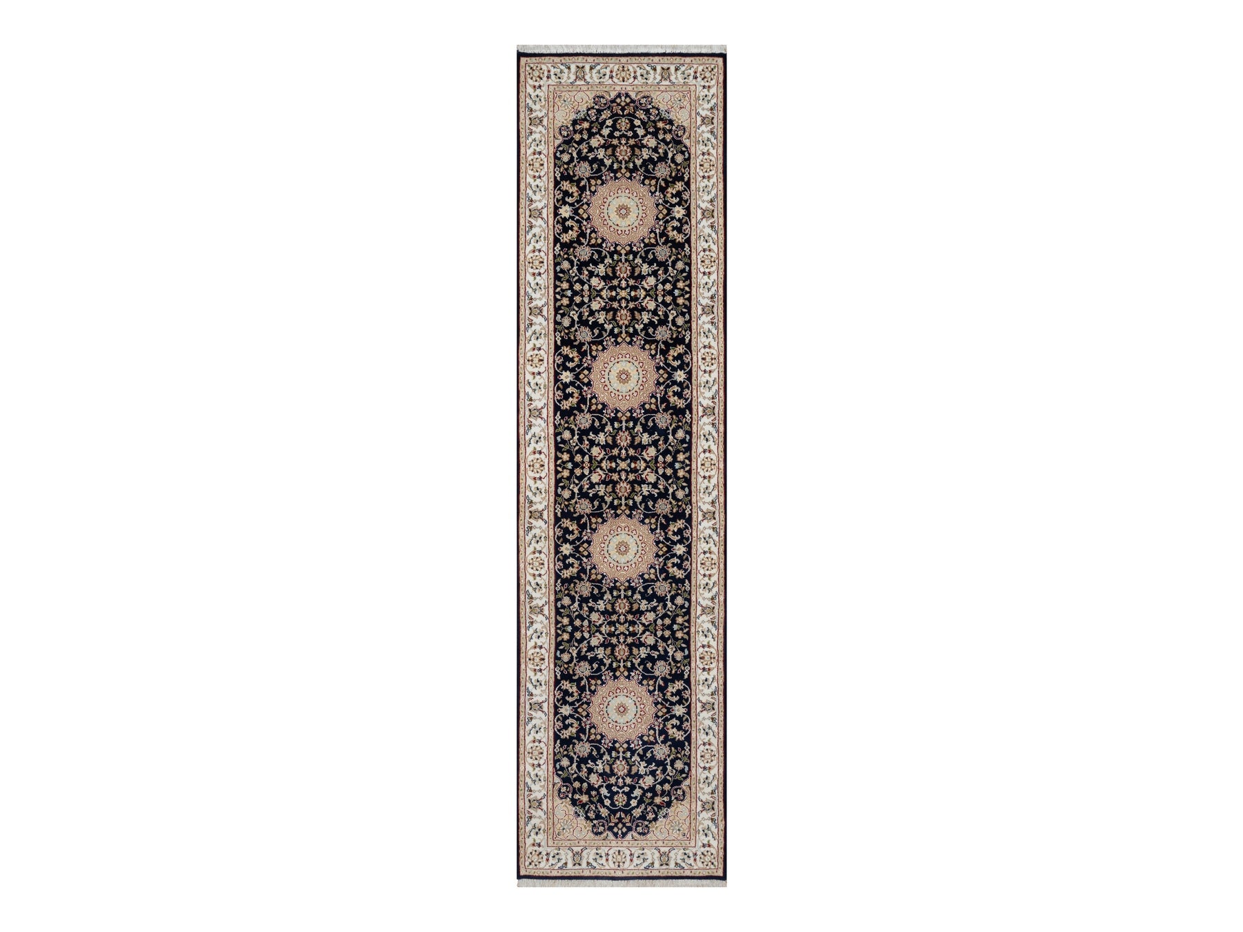 Nain Traditional hand-knotted wool/silk runner in Blue, 2'6" x 10'0", SKU O090989