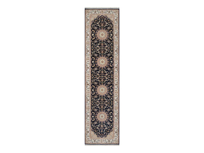 Nain Traditional hand-knotted wool/silk runner in Blue, 2'6" x 10'0", SKU O090989