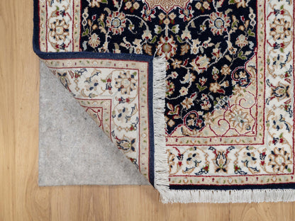 Nain Traditional hand-knotted wool/silk runner in Blue, 2'6" x 10'0", SKU O090989