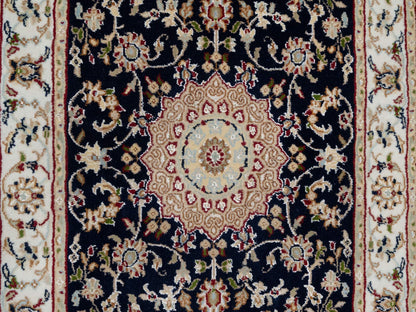 Nain Traditional hand-knotted wool/silk runner in Blue, 2'6" x 10'0", SKU O090989