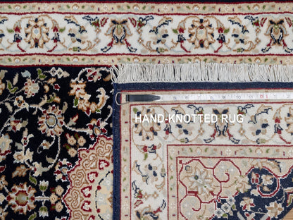 Nain Traditional hand-knotted wool/silk runner in Blue, 2'6" x 10'0", SKU O090989