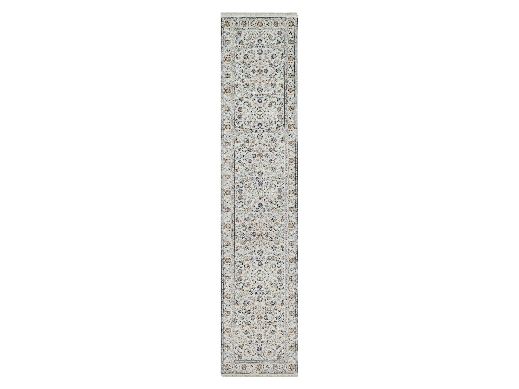 Nain Traditional hand-knotted wool/silk runner in Ivory, 2'8" x 12'2", SKU O090991