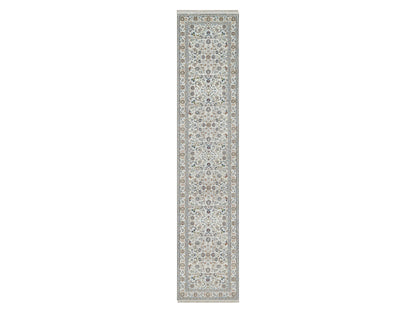 Ivory 2'8" x 12'2" Fine Oriental Hand knotted Wool/Silk Rug - Sku: O090991