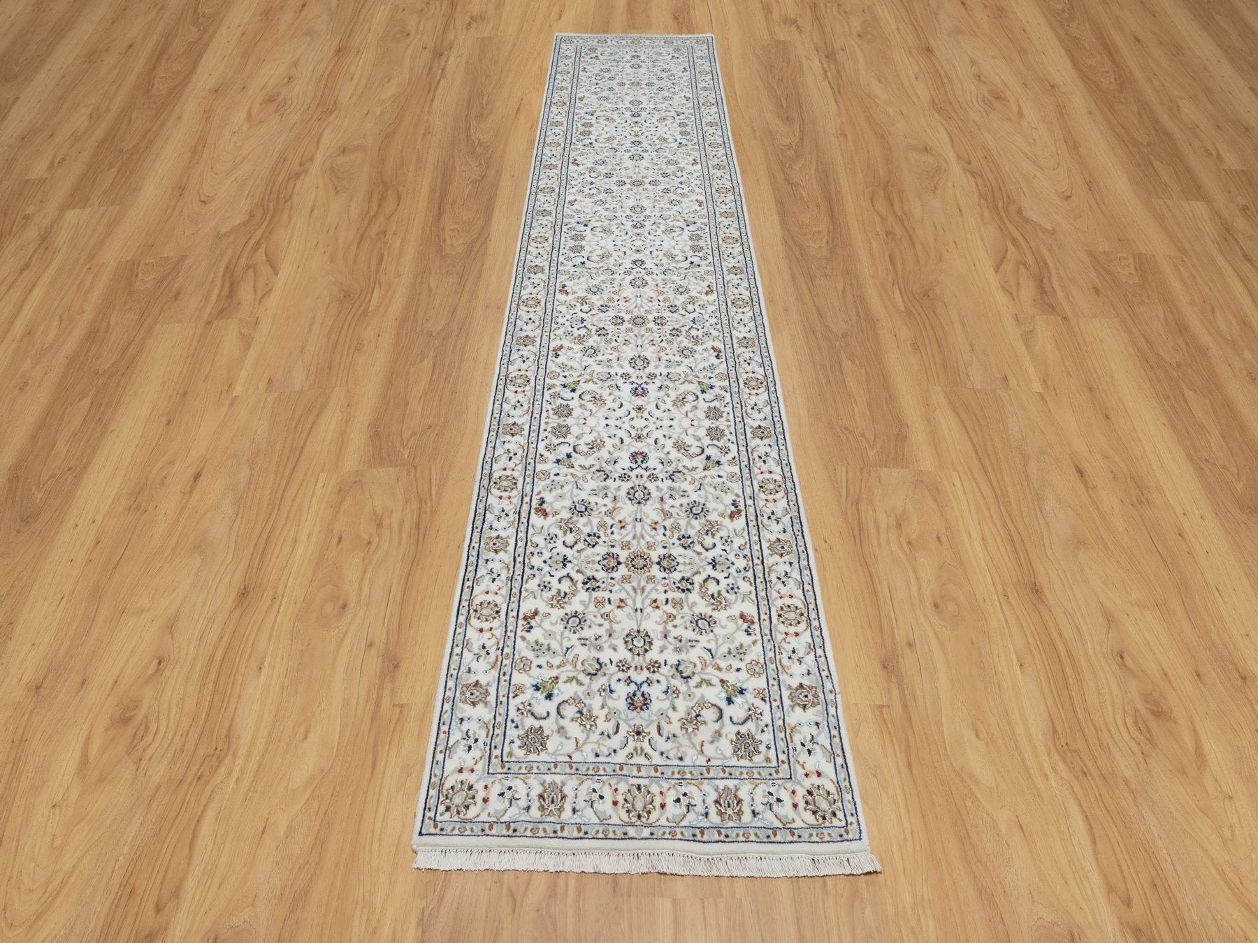 Nain Traditional hand-knotted wool/silk runner in Ivory, 2'8" x 12'2", SKU O090991