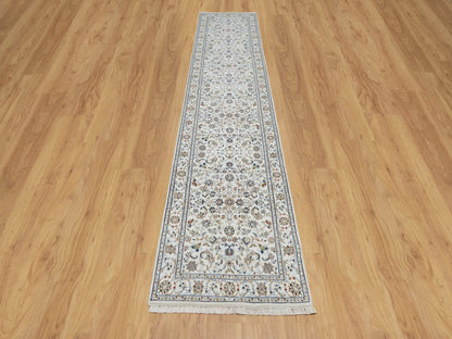 Ivory 2'8" x 12'2" Fine Oriental Hand knotted Wool/Silk Rug - Sku: O090991