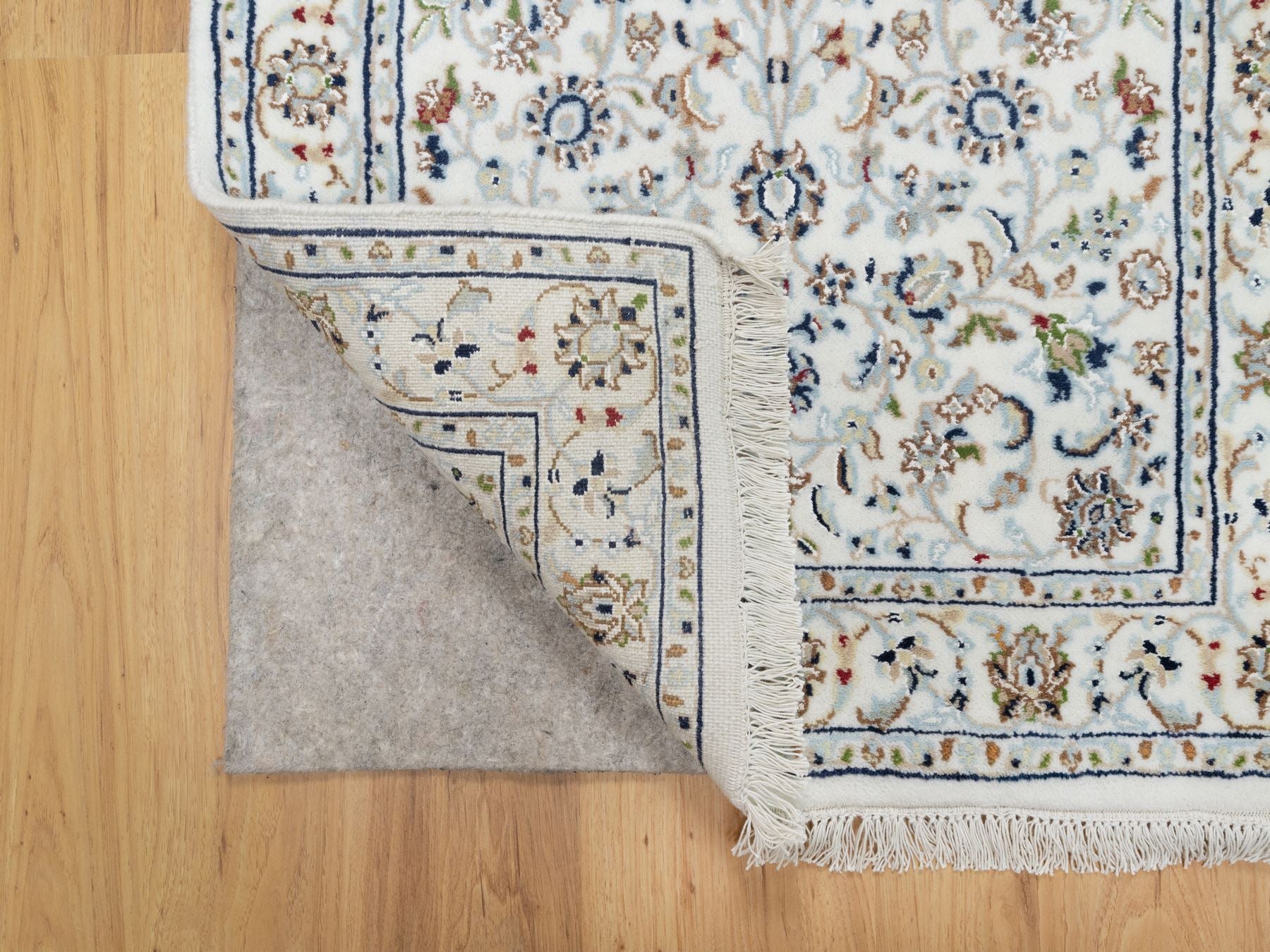 Nain Traditional hand-knotted wool/silk runner in Ivory, 2'8" x 12'2", SKU O090991