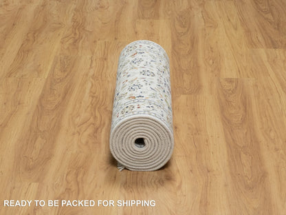 Ivory 2'8" x 12'2" Fine Oriental Hand knotted Wool/Silk Rug - Sku: O090991