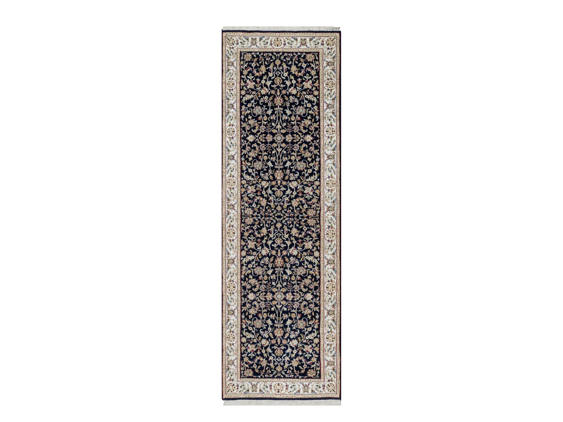 Nain Traditional hand-knotted wool/silk runner in Blue, 2'7" x 8'1", SKU O091008