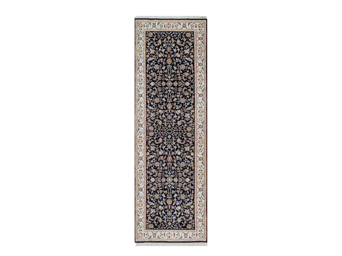 Nain Traditional hand-knotted wool/silk runner in Blue, 2'7" x 8'1", SKU O091008