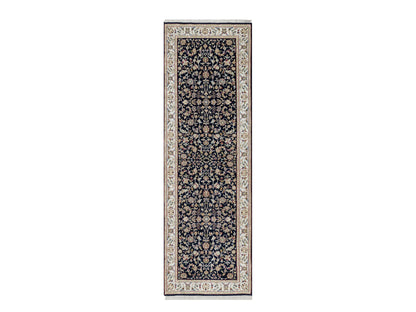 Nain Traditional hand-knotted wool/silk runner in Blue, 2'7" x 8'1", SKU O091008