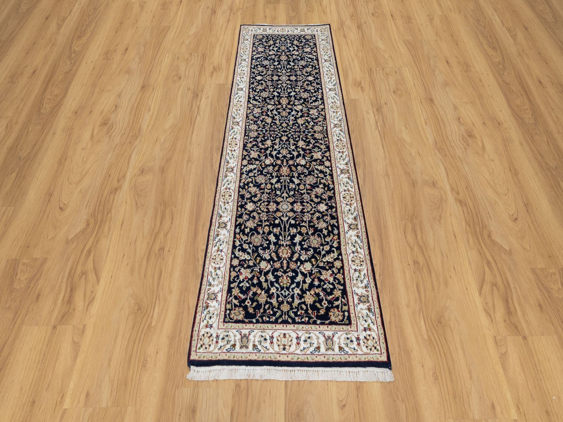 Nain Traditional hand-knotted wool/silk runner in Blue, 2'7" x 8'1", SKU O091008