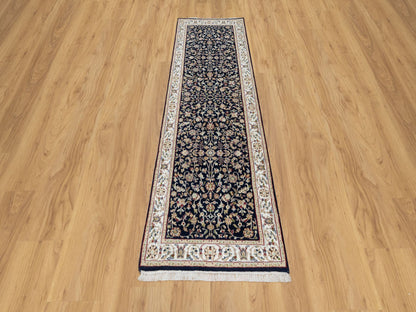 Nain Traditional hand-knotted wool/silk runner in Blue, 2'7" x 8'1", SKU O091008