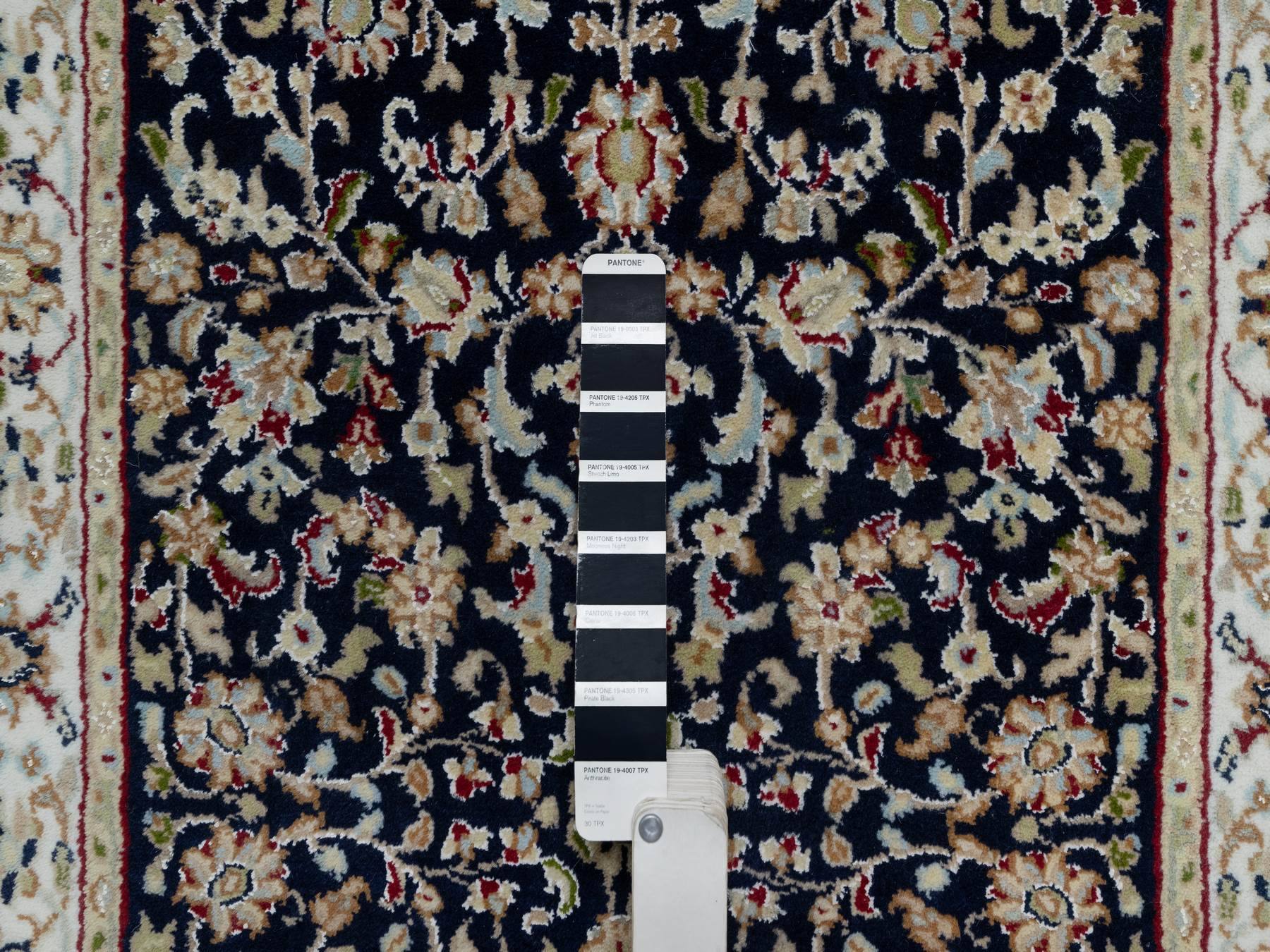 Nain Traditional hand-knotted wool/silk runner in Blue, 2'7" x 8'1", SKU O091008