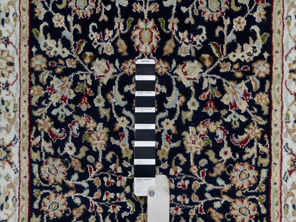 Nain Traditional hand-knotted wool/silk runner in Blue, 2'7" x 8'1", SKU O091008