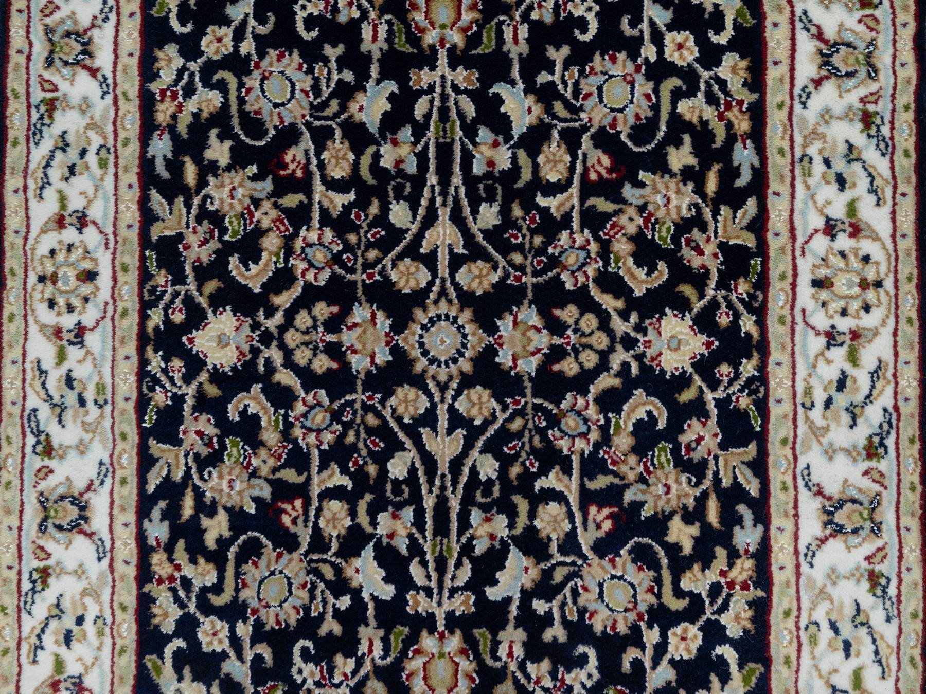 Nain Traditional hand-knotted wool/silk runner in Blue, 2'7" x 8'1", SKU O091008