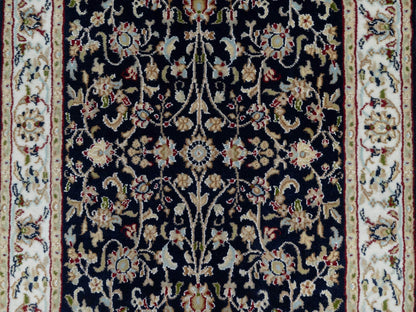 Nain Traditional hand-knotted wool/silk runner in Blue, 2'7" x 8'1", SKU O091008