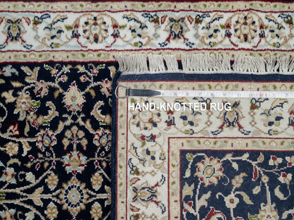 Nain Traditional hand-knotted wool/silk runner in Blue, 2'7" x 8'1", SKU O091008