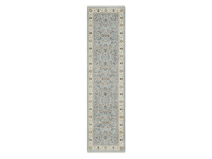 Nain Traditional hand-knotted wool/silk runner in Blue, 2'8" x 10'3", SKU O091010