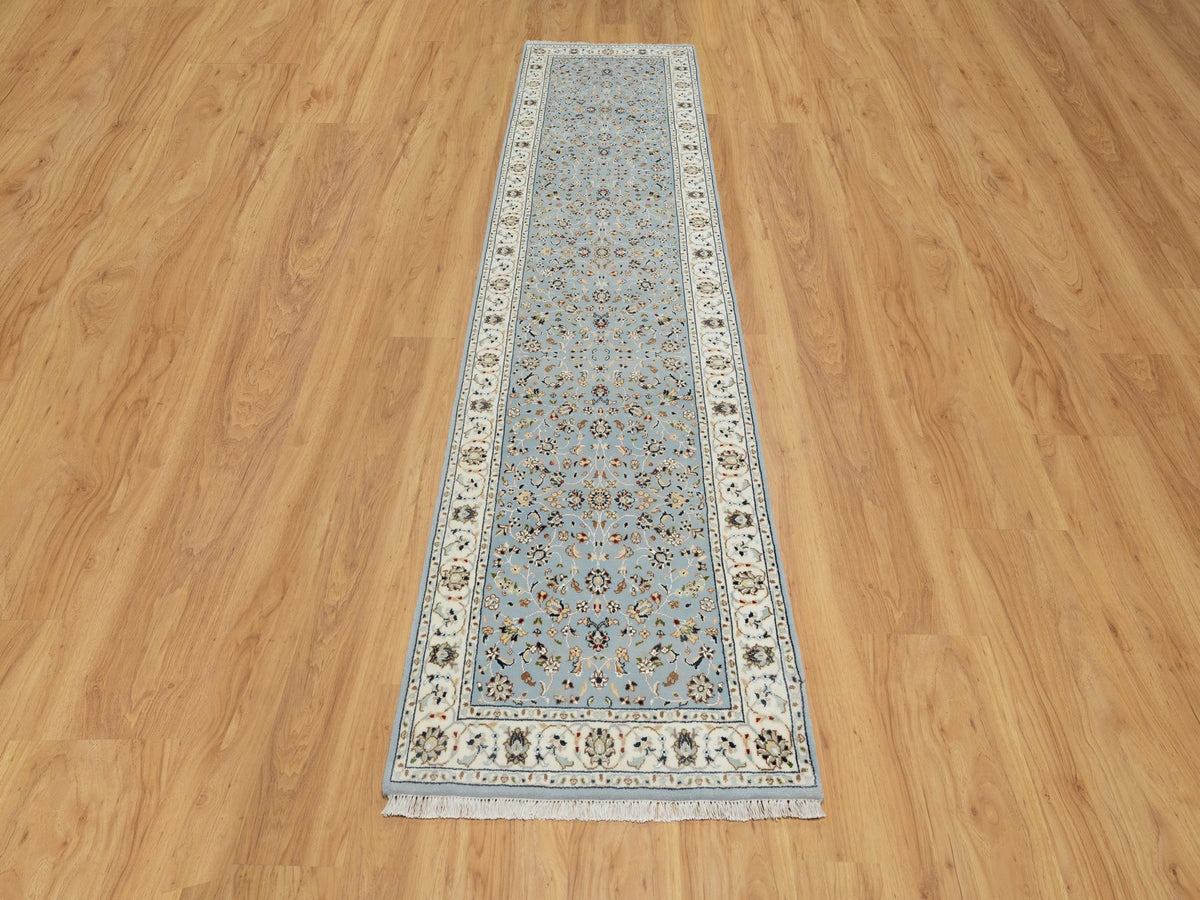 Nain Traditional hand-knotted wool/silk runner in Blue, 2'8" x 10'3", SKU O091010