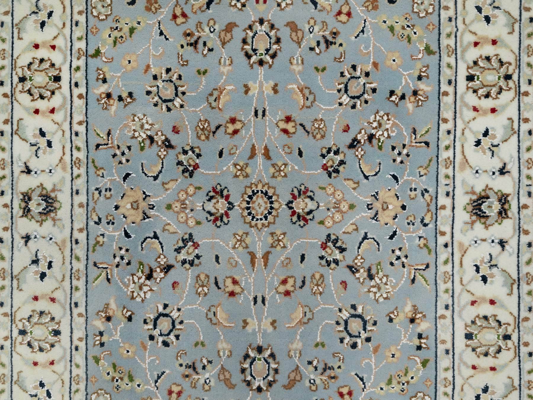 Nain Traditional hand-knotted wool/silk runner in Blue, 2'8" x 10'3", SKU O091010