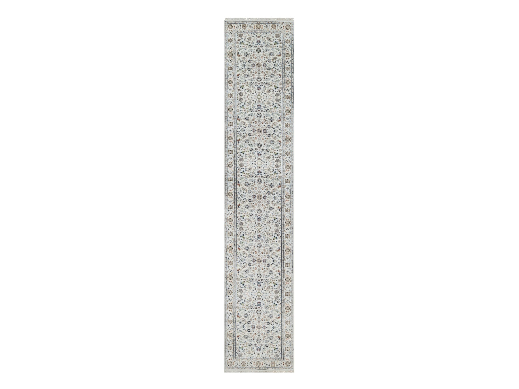 Nain Traditional hand-knotted wool/silk runner in Ivory, 2'9" x 14'0", SKU O091011