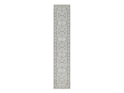 Nain Traditional hand-knotted wool/silk runner in Ivory, 2'9" x 14'0", SKU O091011